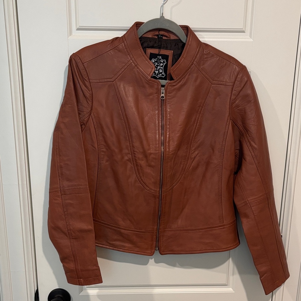 Elegant Tan Leather Jacket for Women